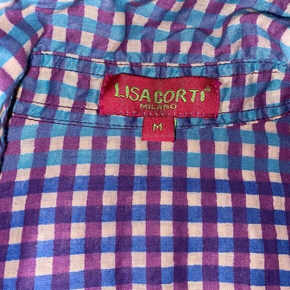 Lisa Corti Milano women M Longsleeve plaid floral print t-shirt dress - Picture 9 of 11